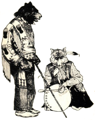 Bear and Coyote in Native American Skins